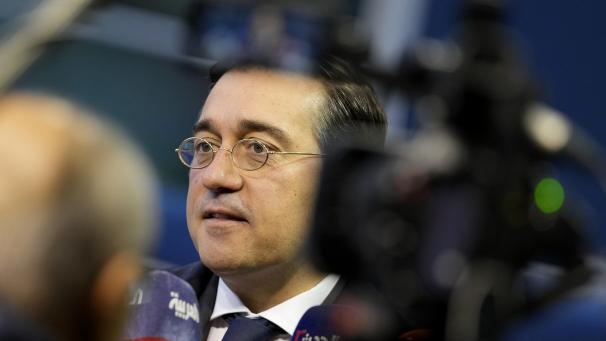 <p>José ManuelAlbares, Außenminister von Spanien, spricht während eines Treffens der EU-Außenminister im Gebäude des Europäischen Rates.</p>