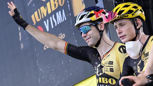 <p>Wout van Aert (links) und Titelverteidiger Jonas Vingegaard führen das Aufgebot von Team Visma-Lease a Bike bei der Tour de France an.</p>