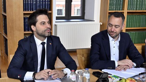 <p>Georges-Louis Bouchez (l.) und Maxime Prévot machen in der Wallonie gemeinsame Sache.</p>