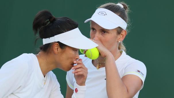 <p>Elise Mertens (rechts) und Su-Wei Hsieh streben am Montag den Einzug in das Viertelfinale an.</p>
