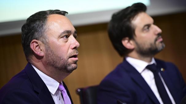 <p>Maxime Prévot (links) und Georges-Louis Bouchez präsentierten am Donnerstag ein ambitioniertes Koalitionsabkommen, das auch am Tag danach noch für reichlich Gesprächsstoff sorgen dürfte.</p>