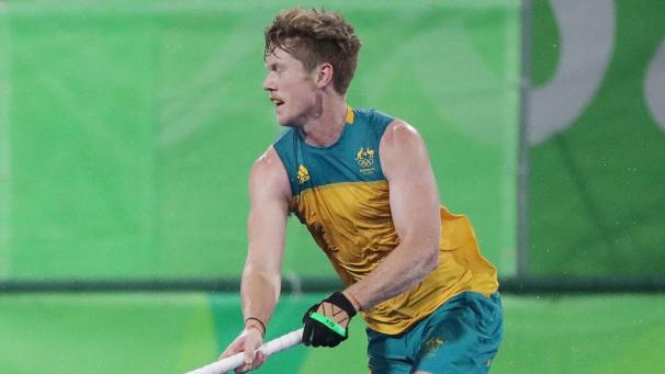 <p>Matthew Dawson aus Australien in Aktion während des Viertelfinales der Herren bei den Olympischen Spielen Rio 2016 im Olympischen Hockeyzentrum in Rio de Janeiro</p>