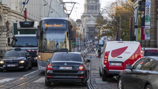 <p>Stau im Zentrum von Brüssel</p>