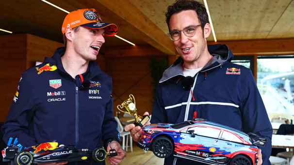 <p>Thierry Neuville (rechts) und Max Verstappen.</p>