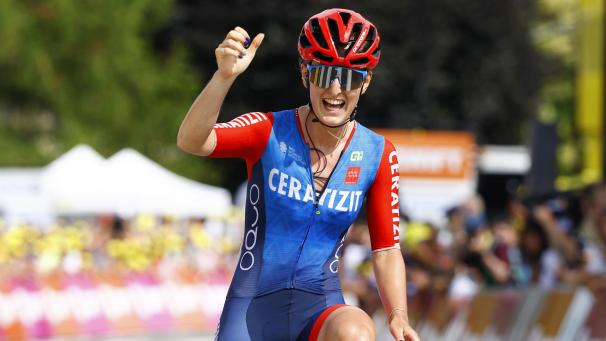 <p>Etappensieg: Cedrine Kerbaol gewinnt die sechste Etappe der Tour de France Femmes.</p>