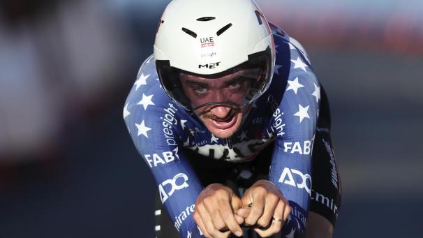 <p>Brandon McNulty ist nach seinem Sieg im Zeitfahren erster Träger des Roten Trikots bei der Vuelta.</p>