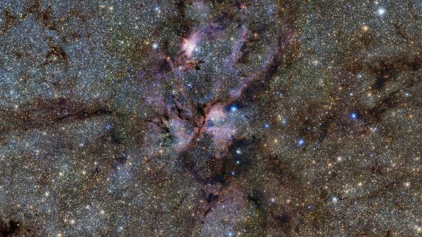<p>Der 8.000 Lichtjahre entfernte Emissionsnebel NGC 6357, abgebildet durch das ESO-Teleskop Vista, Aufnahme zur Verfügung gestellt von der Europäischen Südsternwarte (ESO).</p>