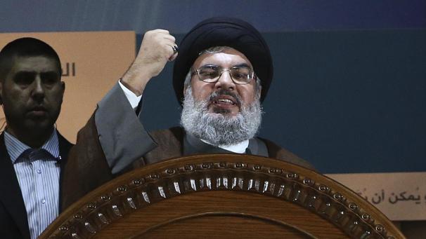 <p>Hisbollah-Führer Hassan Nasrallah spricht während einer Kundgebung zum Jerusalem-Tag in einem südlichen Vorort von Beirut.</p>
