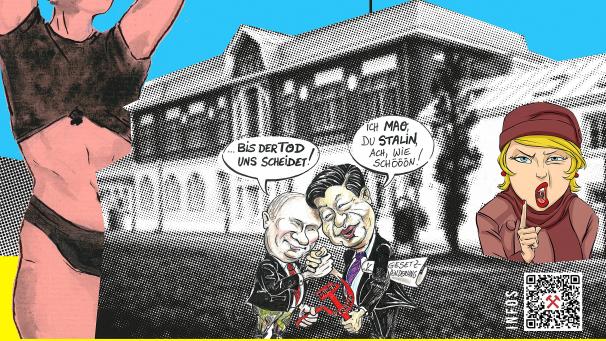 <p>Auch Arbeiten von GrenzEcho-Karikaturistin Annette Müllender sind im Kelmiser Museum zu sehen.</p>