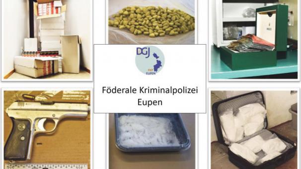 <p>Laut Staatsanwaltschaft wurden in Walhorn, Eynatten und Maaseik rund 14 Kilogramm Amphetamin, 13,5 Liter Amphetaminöl, Ecstasy-Pillen, Kokain, eine Schusswaffe, Chemikalien und mögliche Rohstoffe zur Herstellung von Betäubungsmitteln sowie 15.000 illegale Zigaretten sichergestellt.</p>