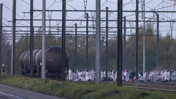 <p>Die Aktion der Gruppe „Code Rouge“ in Feluy</p>
