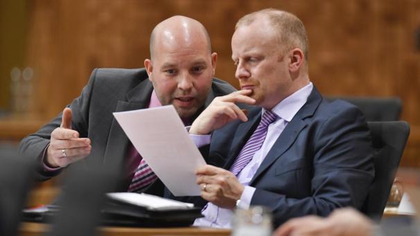 <p>Die beiden Vivant-Parlamentarier Michael Balter (l.) und Alain Mertes</p>