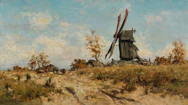 <p>Das Gemälde „Landweg mit Mühle bei Knokke“ von Isidore Verheyden ist eine von zwölf Dauerleihgaben der König-Baudouin-Stiftung.</p>