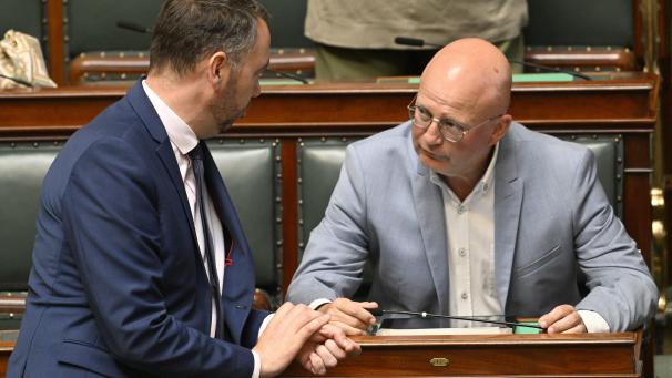 <p>Die Verhandlungsführer von Les Engagés, Parteichef Maxime Prévot (l.) und Vizepräsident Jean-Luc Crucke</p>