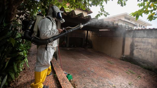 <p>Ein Stadtarbeiter räuchert im Kampf gegen die Ägyptische Tigermücke ein Viertel im Norden der brasilianischen Metropole Sao Paulo aus.</p>