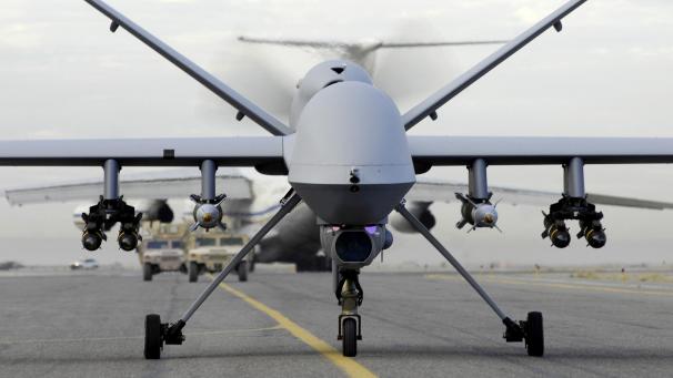 <p>Eine bewaffnete Drohne MQ-9B der US-Armee</p>