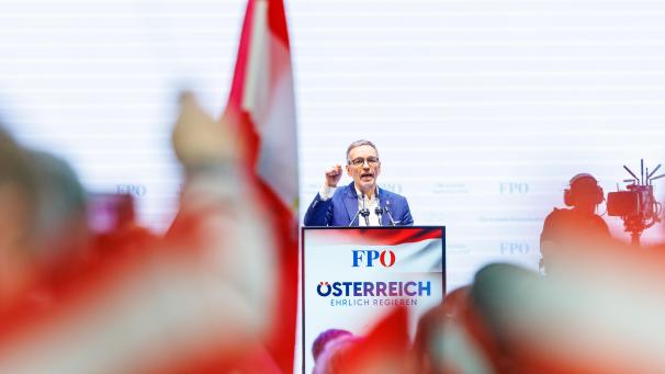 <p>Der österreichische FPÖ-Vorsitzende Herbert Kickl spricht beim Neujahrstreffen der FPÖ.</p>