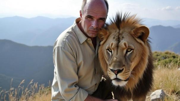 <p>Jurist David Röthler ist am liebsten mit seinem Löwen unterwegs. So zeigt es zumindest ein KI-generiertes Foto.</p>