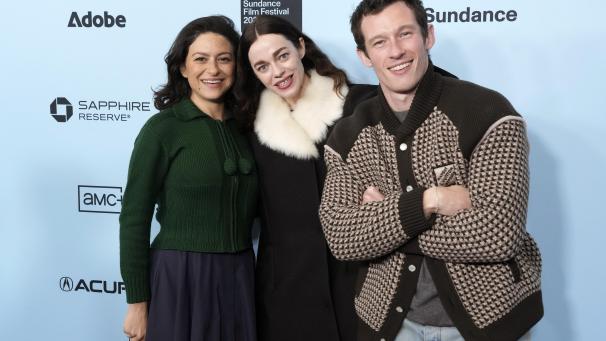 <p>Alia Shawkat (l-r), Hailey Gates und Callum Turner kommen zur Premiere ihres Films Atropia auf dem Sundance Film Festival im Eccles Theatre in Park City, Utah.</p>