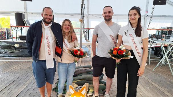 <p>Die Fuchskönigspaare (v.l.n.r.) Marvin Rader, Tamara Robert, Raphael Kever und Hannah Kever</p>