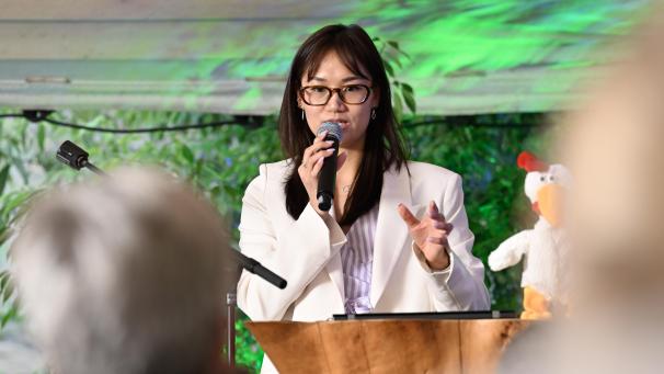 <p>Am Montag fand die 24. HIMMI-Ausgabe mit Fokus auf Medien und Pressewirtschaft statt. Auf dem Foto ist Julia Tran, Chief Operations Officer bei Mediahuis Aachen zu sehen.</p>