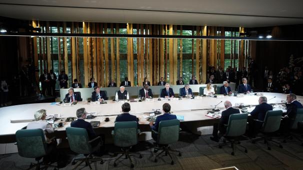 <p>Kanadas Premierminister Mark Carney leitet ein Treffen mit Staats- und Regierungschefs und geladenen Gästen während des G7-Gipfels.</p>