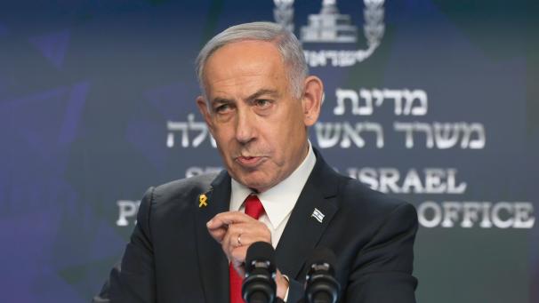 <p>Der israelische Premierminister Benjamin Netanjahu spricht während einer Pressekonferenz.</p>