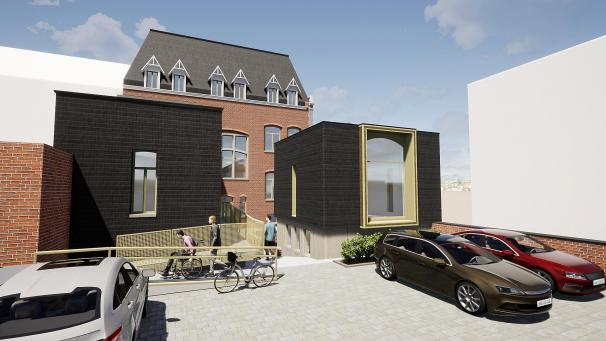 <p>Das Malmedyer Rathaus wird künftig über eine Außenrampe und einen Aufzug verfügen.</p>