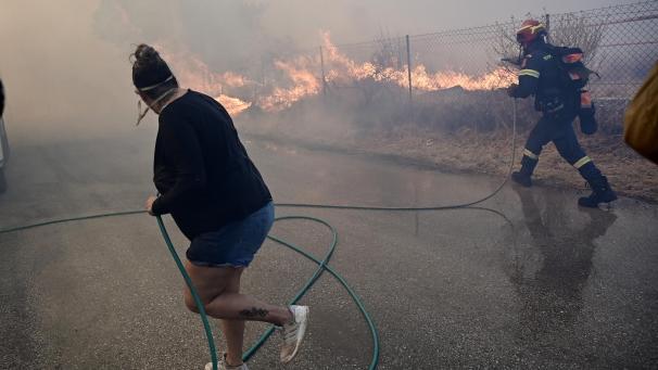 <p>Bewohner und Feuerwehrleute bekämpfen die Flammen: Der große Wald- und Buschbrand im Südosten von Athen lodert weiter.</p>