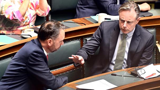 <p>Premierminister Bart De Wever (r.) und Außenminister Maxime Prévot befinden sich in der Nahostfrage nicht auf der gleichen Wellenlänge.</p>