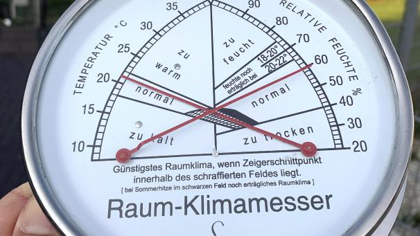 <p>Ein Messgerät für Temperatur und Luftfeuchtigkeit und Anzeige der Wirkung auf den Menschen</p>