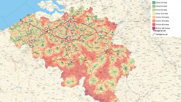 <p>Je röter die Karte gefärbt ist, desto länger müssen Menschen fahren, um eine Ladestation zu finden.</p>
