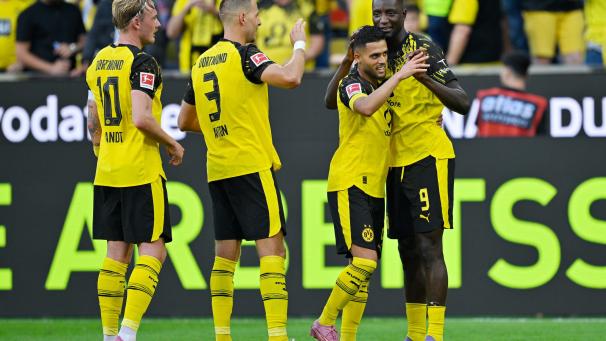 <p>Serhou Guirassy (rechts) traf doppelt für Borussia Dortmund beim 3:1-Sieg gegen Union Berlin.</p>
