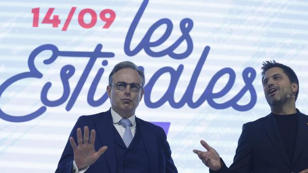<p>MR-Präsident Georges-Louis Bouchez und Premier Bart De Wever bei den Estivales im Freizeitpark Walibi.</p>