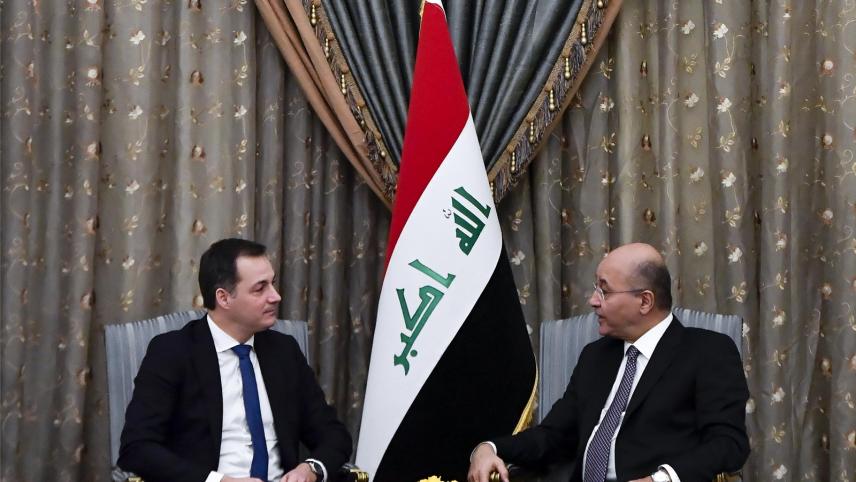 <p>Alexander De Croo (l.) traf sich in Irak mit Präsident Barham Salih.</p>