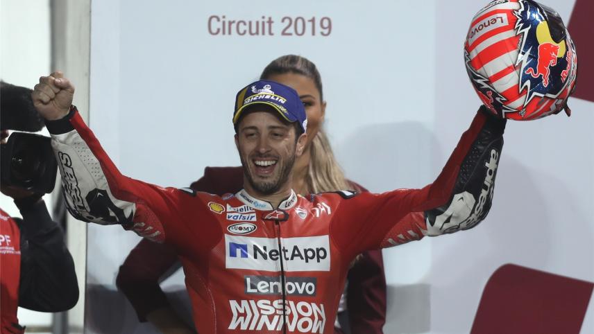 <p>Vizeweltmeister Andrea Dovizioso jubelt in Doha.</p>