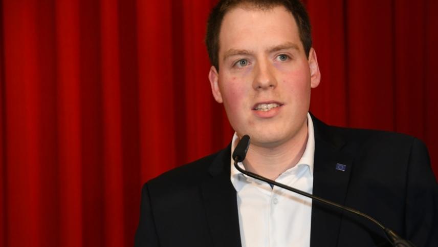 <p>SP-Regionalpräsident Matthias Zimmermann am Abend beim Politischen Aschermittwoch seiner Partei im Saal Harna in Walhorn: „Die SP hat in den letzten fünf Jahren die Sozialpolitik in Ostbelgien maßgeblich geprägt.“</p>