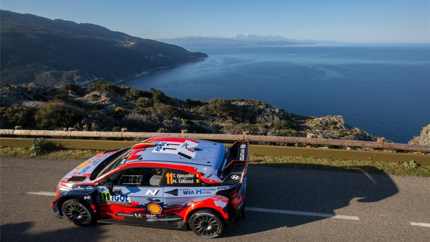<p>Thierry Neuville und Nicolas Gilsoul, im Hyundai i i20 Coupe WRC auf der zweiten Tagesetappe der Rallye Korsika.</p>