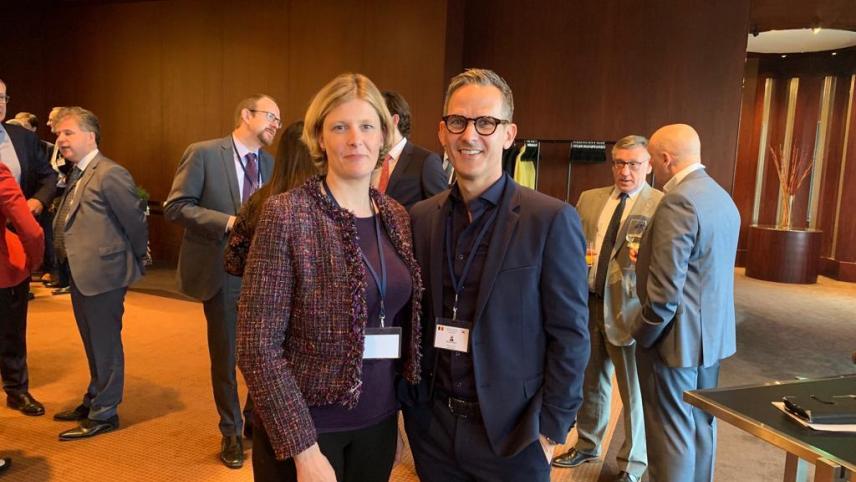 <p>Nathalie Klinkenberg von der WFG und Bernd Hugo von der Karl Hugo AG begleiteten das belgische Königspaar nach Südkorea.</p>