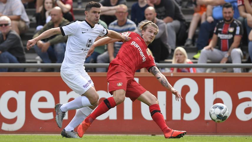 <p>Flavio Ciampichetti (l.) traf in der ersten Halbzeit doppelt für Eupen.</p>
