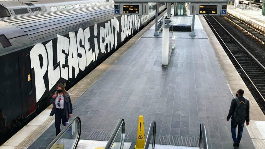 <p>Der Zug im Lütticher Guillemins-Bahnhof</p>