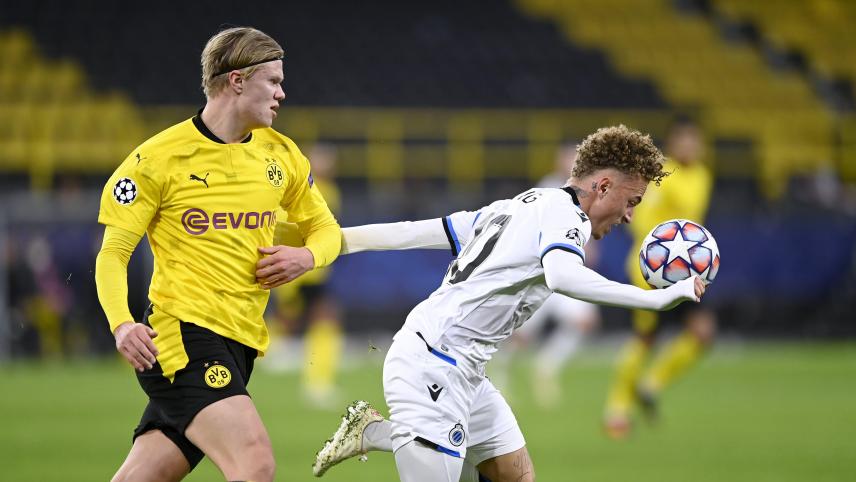 <p>Erling Haaland (links, gegen Brügges Noa Lang in der Champions League) ist der Dortmunder Hoffnungsträger.</p>