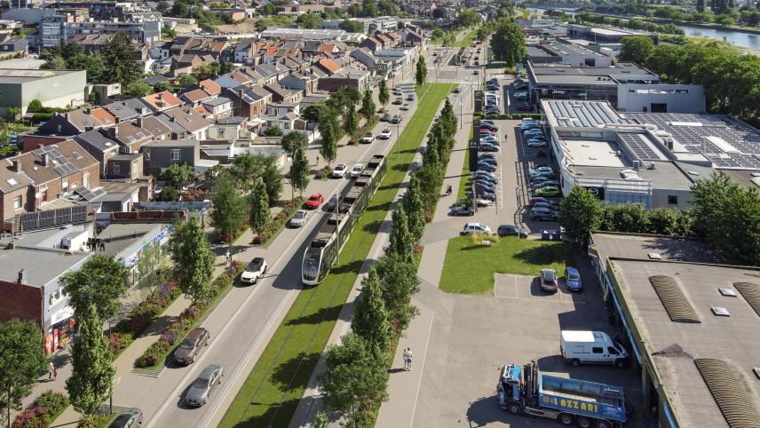 <p>So soll es künftig ausschauen, wenn die Tramentlang des Boulevard Zénobe Gramm in Lüttich unterwegs ist.</p>