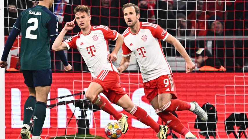 <p>Joshua Kimmich hat für die Bayern getroffen, Harry Kane freut sich mit.</p>