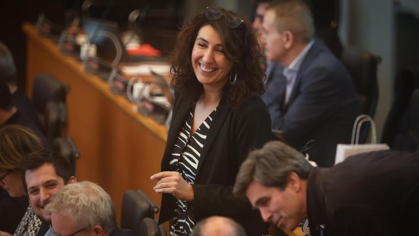 <p>Christie Morreale im wallonischen Parlament in Namur</p>