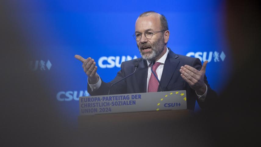 <p>Der CSU-Spitzenkandidat zur Europawahl Manfred Weber spricht auf dem kleinen Parteitag der CSU zur der Europawahl.</p>