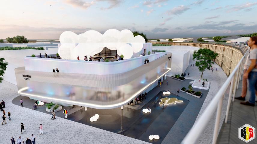 <p>Eine Darstellung des belgischen Pavillons für die Weltausstellung 2025 in Osaka.</p>
